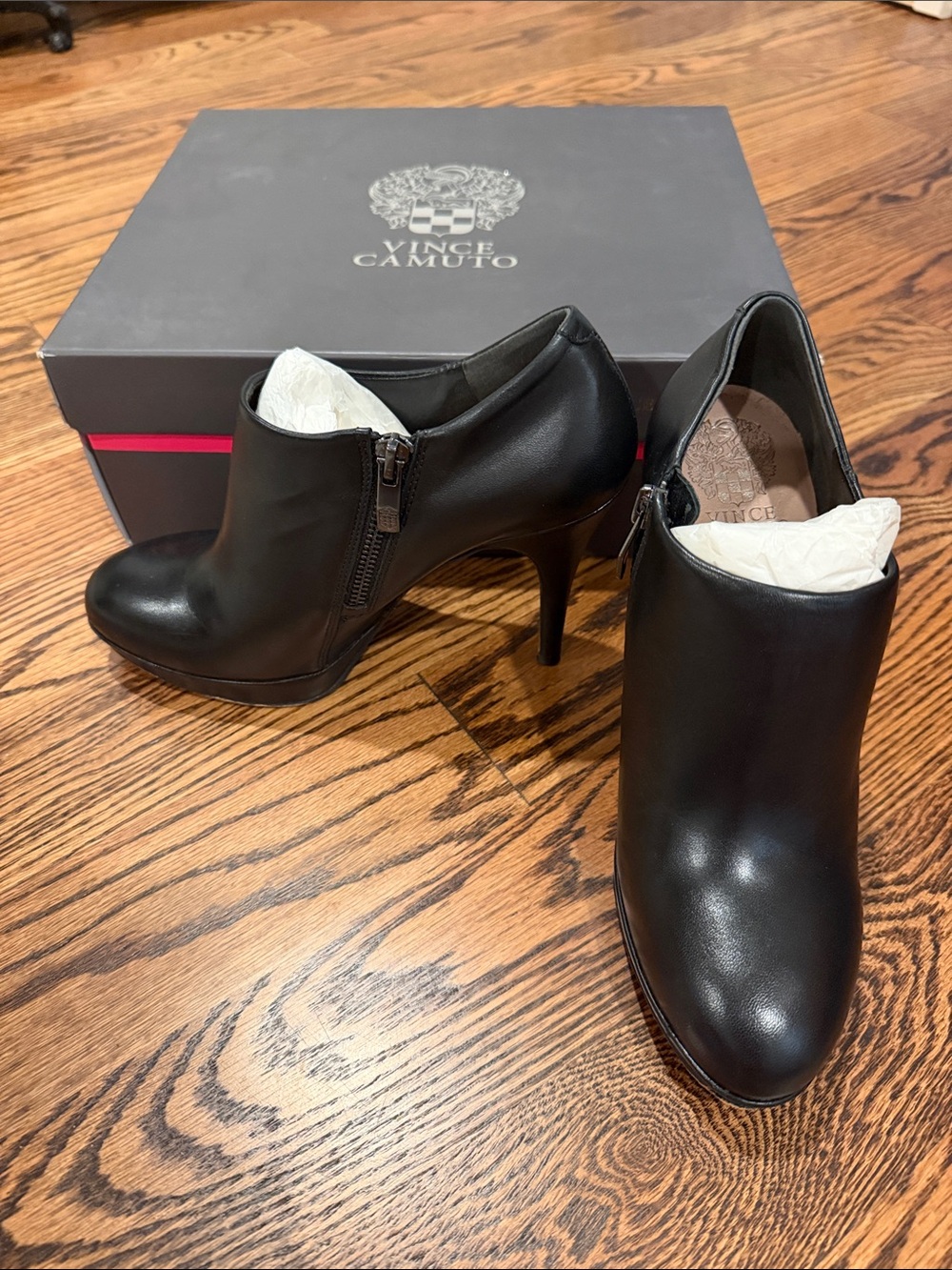 Vince Camuto Black Nappa Leather Elvin High-Heel Ankle Booties Size 7